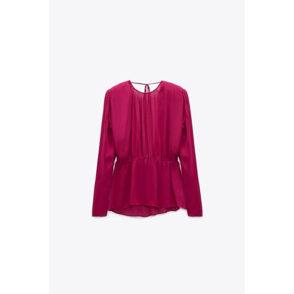 NWOT Zara Women's Fuchsia  Open Back Long Sleeve Blouse S | 8694/573 - Picture 5 of 7